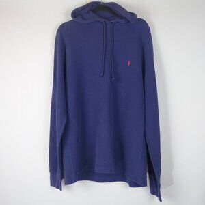 Vtg 90’s Ralph Lauren Thermal Waffle Knit Sweatshirt Hoodie w/ Drawstrings, Sz L